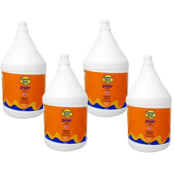 Banana Boat Sunscreen, Sport Lotion SPF 50, 128 Ounce|1 Gallon Bulk Sunscreen - 4 Pack
