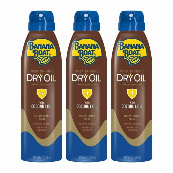 Banana Boat Ultra Mist Dry Tanning Oil - Reef-Friendly Clear Sunscreen Spray, SPF 4, 6oz - Pack of 3