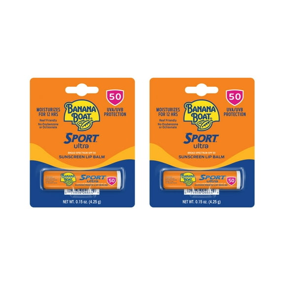 Banana Boat Ultra Sport Performance Sunscreen Lip Balm Broad Spectrum SPF 50 - 0.15 Ounces (Pack of 2)