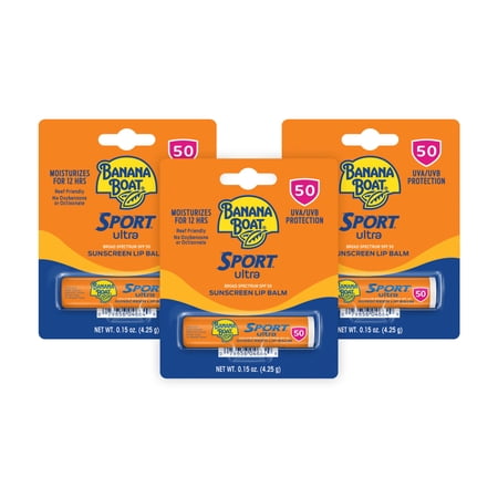 Banana Boat Ultra Sport Performance Sunscreen Lip Balm Broad Spectrum SPF 50 - 0.15 Ounces (Pack of 3)