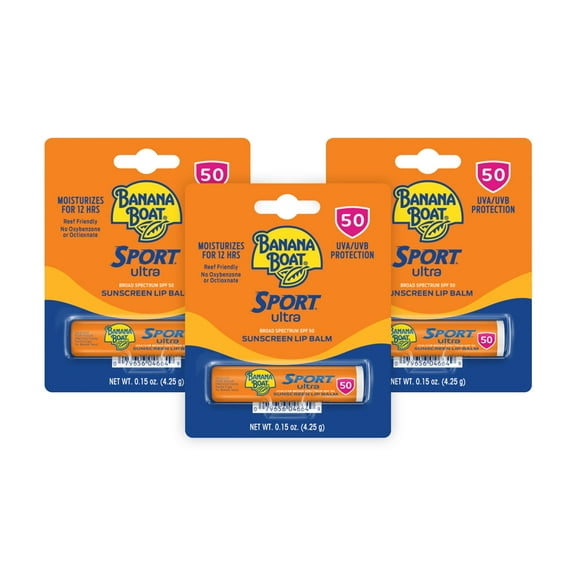 Banana Boat Ultra Sport Performance Sunscreen Lip Balm Broad Spectrum SPF 50 - 0.15 Ounces (Pack of 3)