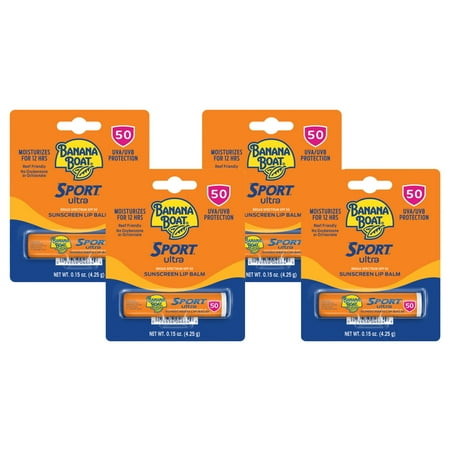 Banana Boat Ultra Sport Performance Sunscreen Lip Balm Broad Spectrum SPF 50 - 0.15 Ounces (Pack of 4)