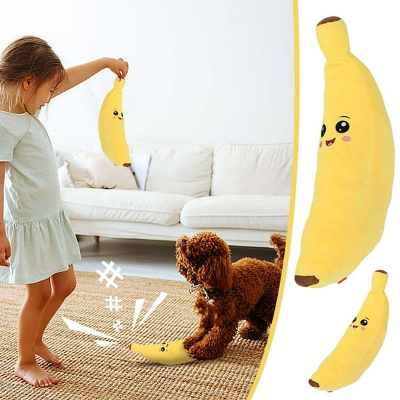Banana Calming Squeaky Dog Toy Washable Dryer Safe, Soft Plush, Boredom Relief, All-Breed, Christmas Holiday Gift for Small Large Dogs Puppies