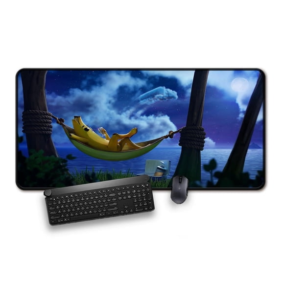 Banana Chilling Mousepad, Popular Gaming Accessories, Extra Large Desk Mat with Fun Banana Hammock Design