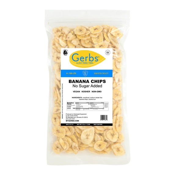 Banana Chips by Gerbs - 2 LBS - No Sugar & Artificial Banana Flavor Added - Top 14 Allergen Free & NON GMO