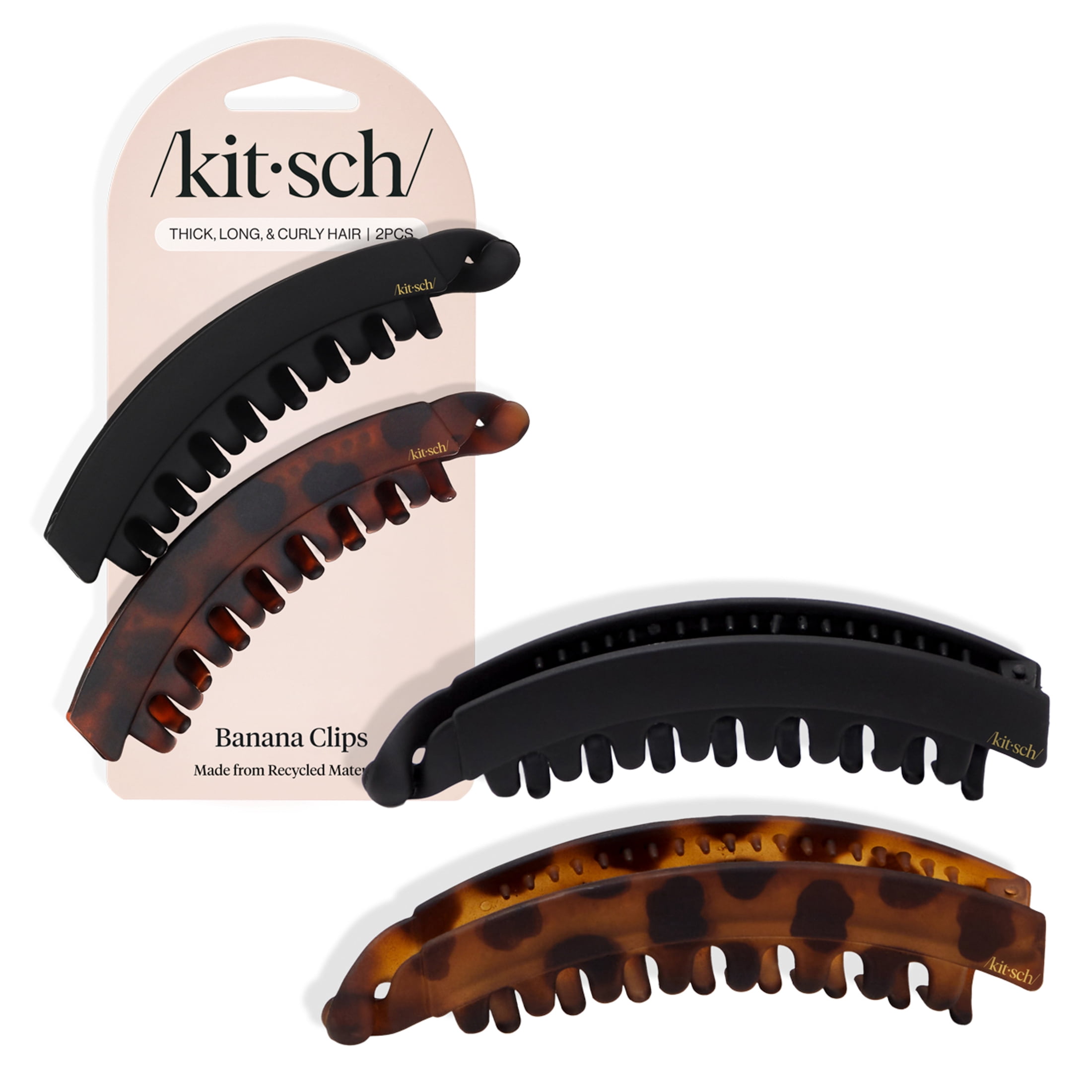 Kitsch Banana Clip - Secure & Sturdy Grip Banana Clips for Women | No Crease, Durable Hair Accessories for Women | Great for Stylish Ponytails & Updo - Black & Brown, 2 Pcs