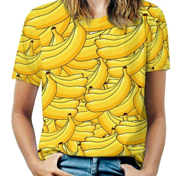Banana Cluster Print T Shirts Basic T-Shirt Short Sleeve Ladies Tee Shirt Summer Graphic Clothing