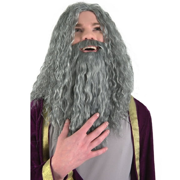 Banana Costumes A-01-015-001 Old Wizard Wig Old with Moustache and Beard set Grey, Grey