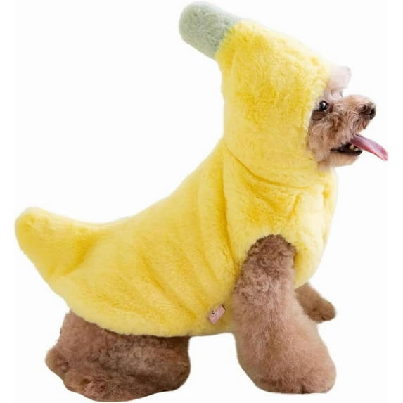 Banana Dog Costume Christmas Winter Coat with Soft Fleece Lining Holiday Party Outfit for Small Medium Large Breed Dogs Warm Pet Clothing for Winter Walks Photos Family Gatherings