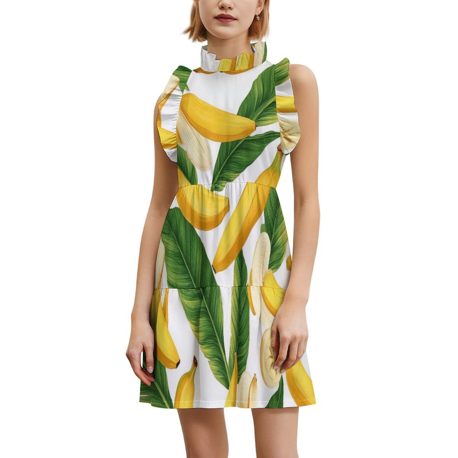 banana-drawing-women-s-fashion-casual-dress-summer-stand-up-collar