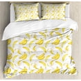 thumbnail image 1 of Banana Duvet Cover Set, Repeated Pattern Watercolor Design Fruit Sketch on Plain Background, Decorative 3 Piece Bedding Set with 2 Pillow Shams, Queen Size, White and Pastel Yellow, by Ambesonne, 1 of 3