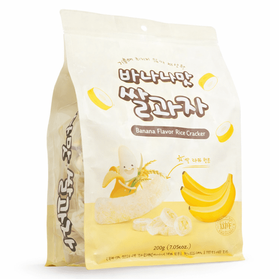 Banana Flavor Rice Crackers, Non-Fried Crispy Korean Snack, Individually Wrapped, Light & Crunchy Sweet Snack, 7.05 oz (200g)