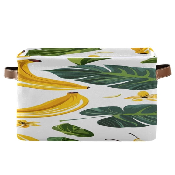 Banana Flowers Palm Leaves Square Storage Bins with Handles Collapsible Containing Box 1 Pack