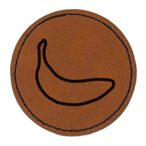 Banana Fruit Outline 2.5" Faux Leather Round Engraved Iron-On Patch - Brown