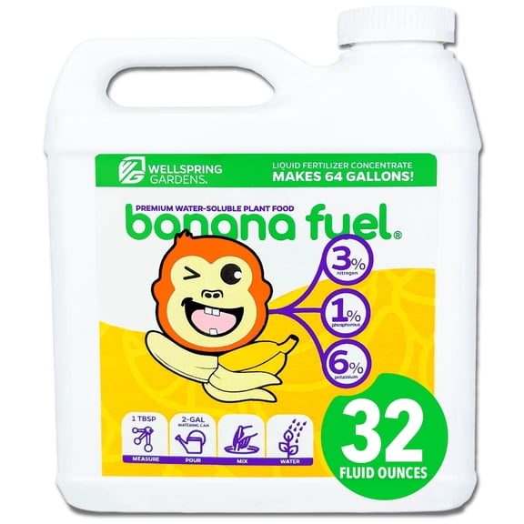 Banana Fuel Liquid Fertilizer by Wellspring Gardens - Plant Fertilizer Concentrate - Plant Food - Formula for Banana Trees & Plants - Grow Healthy and Happy Plants - 32 fl oz