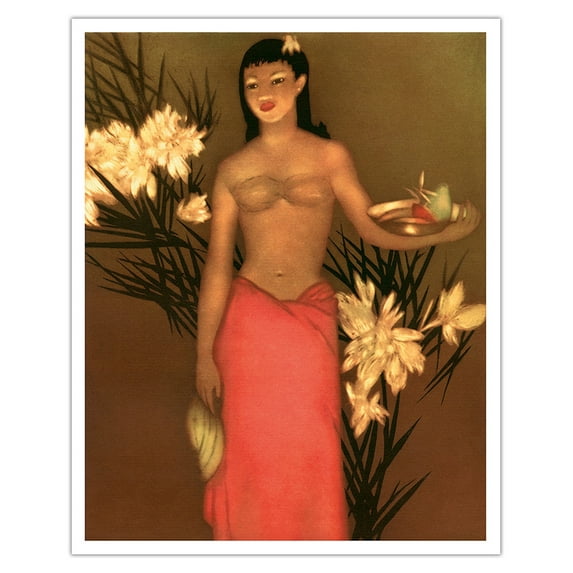 Banana Girl - Hawaii - Honolulu-Star Bulletin - Vintage Color Aquatint Etching by John Melville Kelly c.1951 - Fine Art Matte Paper Print (Unframed) 16x20in