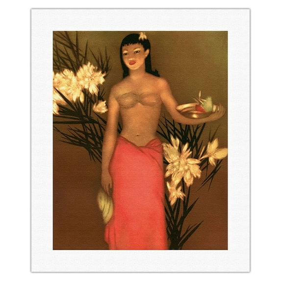 Banana Girl - Hawaii - Honolulu-Star Bulletin - Vintage Color Aquatint Etching by John Melville Kelly c.1951 - Fine Art Rolled Canvas Print 16in x 20in
