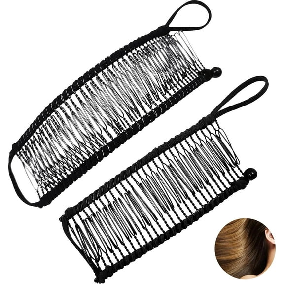 Banana Hair Clip, 2 PCS Stretch Banana Clips Stretchable Bananas Comb Non-Slip Adjustable Bananas Hair Clips for Naturally Curly Hair (Black)