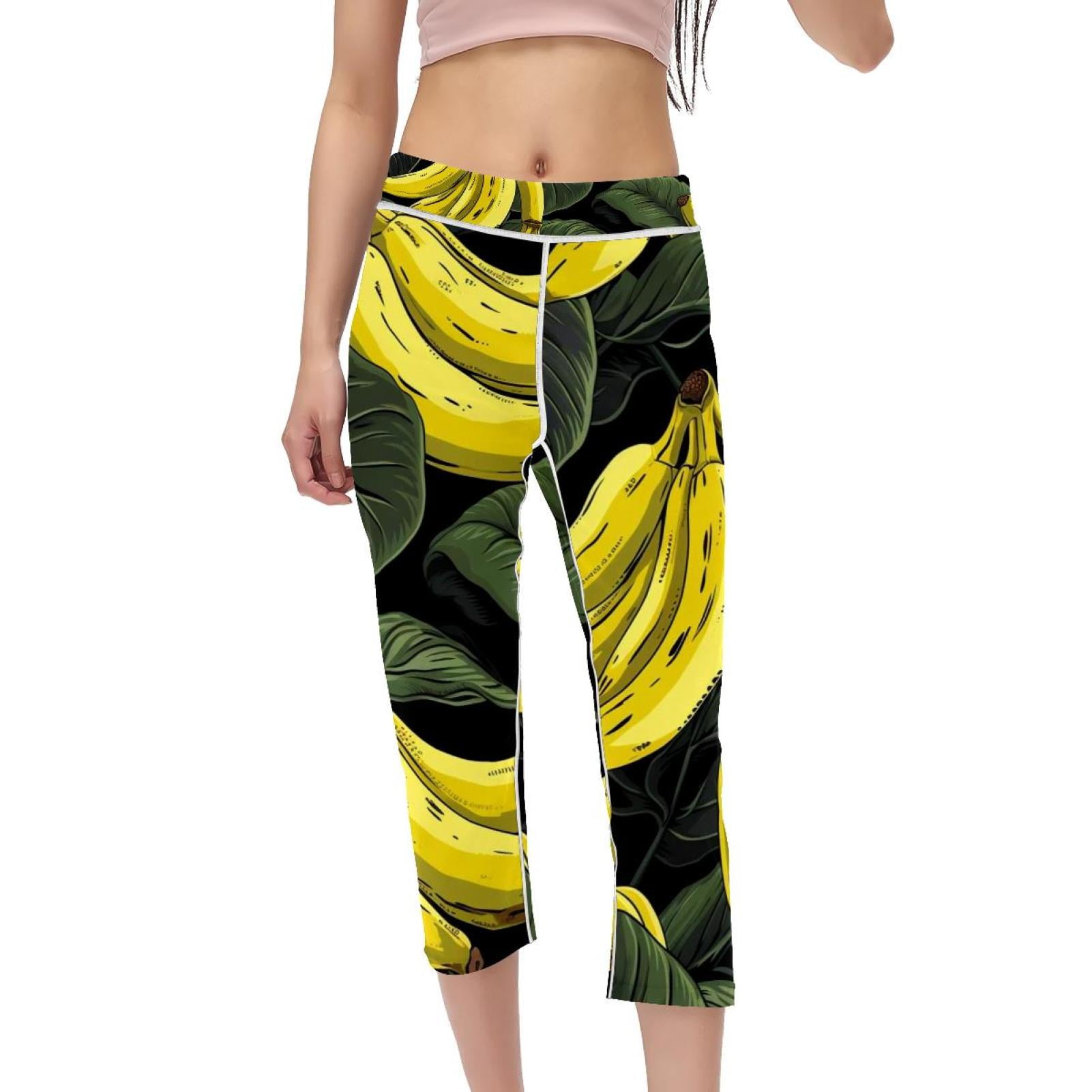 Banana High Waist Capris Printed Leggings for Women, Not SeeThrough