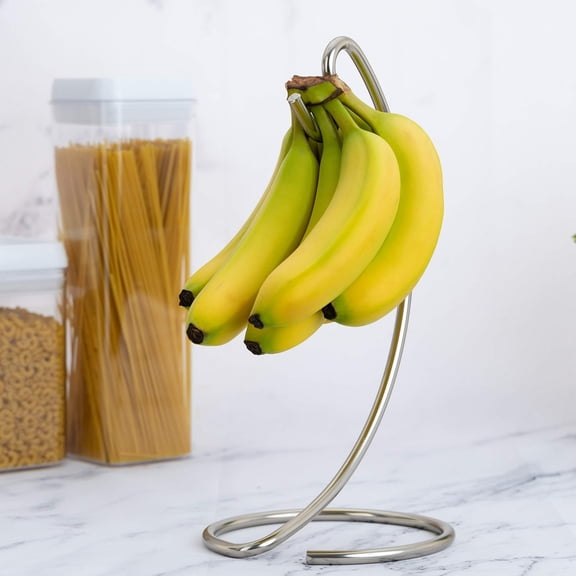 Banana Holder, Modern Banana Hanger Tree Stand with Stainless Steel Hook for Fruit Micro Landscape Decorations Key Cookware, Silver