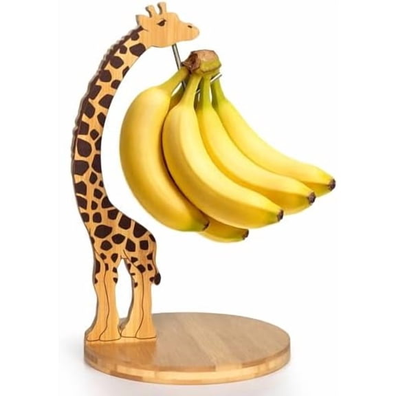 Banana Holder Stand, Bamboo Giraffe With Stainless Steel Bananas Hanger Hook - Decorative Banana Tree Hammock Storage Rack for Kitchen Counter & Under Cabinet, Fruit Container Keeper
