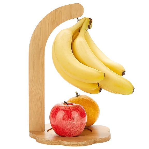 Banana Holder Stand Hanger with Flower Base for Fruit Storage Bamboo Wooden Banana Tree Stand To Keep Fresh Hook Rack for Home Kitchen Countertop