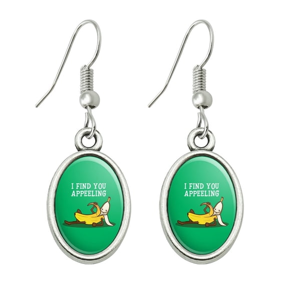Banana I Find You Appeeling Funny Pun Novelty Dangling Drop Oval Charm Earrings
