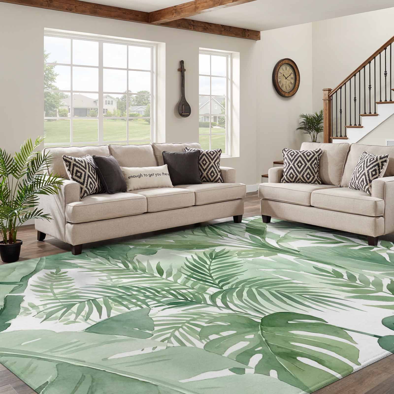 Banana Leaf 5x7 Area Rug Living Room Rugs Green Palm Foliage Tropical ...