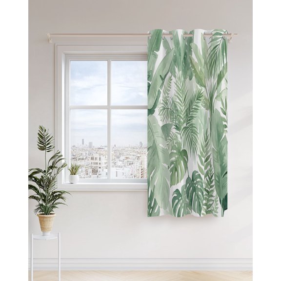 Banana Leaf Curtains 36 inches Long for Living Room Bedroom Green Palm Foliage Tropical Plants Botanical Forest Sliding Door Sheer Curtains Light Filtering Curtain 1 Panel Grommet Window Drape
