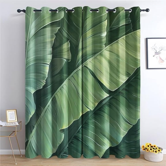 Banana Leaf Curtains For Bedroom Living Room, Tropical Blackout Curtains & Home Decor, Green Leaves Window Curtains, Thermal Room Darkening Grommet Drapes 26"W x 63"L (Pack of 2)
