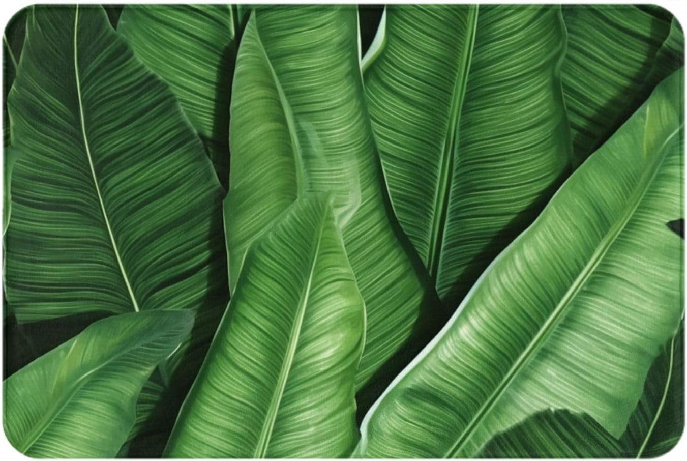 Banana Leaf Green Print Bathroom Rugs Absorbent Microfiber Bath Mat