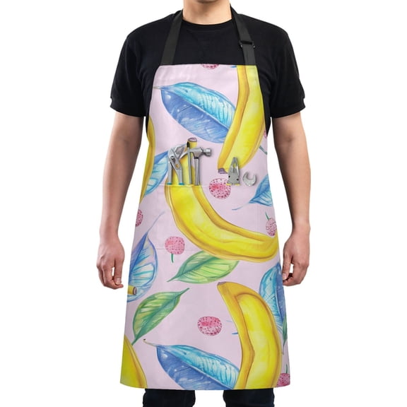 Banana Leaf Kitchen Apron with 2 Pockets Adjustable waterproof Cooking Aprons for Women Men Chef