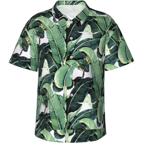 Banana Leaf Mens Hawaiian Shirt Short Sleeve Casual Button Up Tropical Summer Beach Shirt