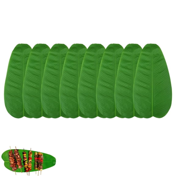 Banana Leaf Placemats, Waterproof Reusable Faux Tropical Leaf Table Mats, Polyester Banana Leaves for Hawaiian Party, Beach Wedding and Table Decor