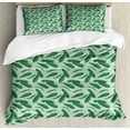 thumbnail image 1 of Banana Leaf Queen Size Duvet Cover Set, Hand Drawn Cartoon Style Leafage of an Exotic Fruit Tree Tropical Paradise, Decorative 3 Piece Bedding Set with 2 Pillow Shams, Forest Green, by Ambesonne, 1 of 3
