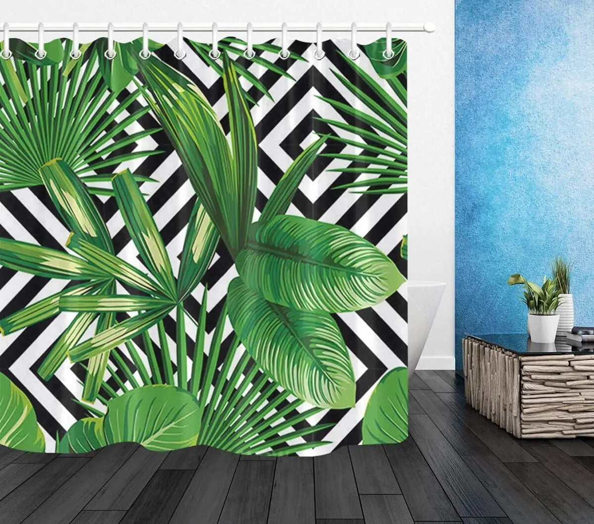 Banana Leaf Shower Curtain Realistic Vivid Green Leaves of Palm Tree on