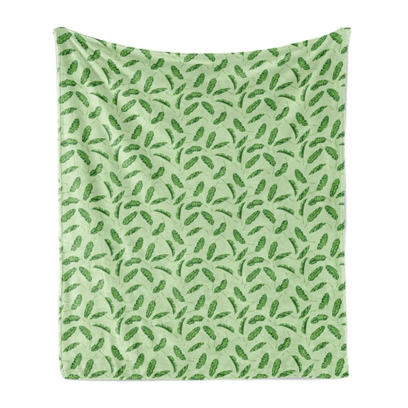 Banana Leaf Soft Flannel Fleece Blanket, Vivid Green Tropical Leaves Botany Ecology and Paradise Nature Theme, Cozy Plush for Indoor and Outdoor Use, 50" x 70", Green Pistachio Green, by Ambesonne