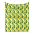 thumbnail image 1 of Banana Leaf Soft Flannel Fleece Throw Blanket, Large Hanging Cluster of Ripe Bananas Cartoon Illustrated Design, Cozy Plush for Indoor and Outdoor Use, 50" x 60", Fern Green and Yellow, by Ambesonne, 1 of 5