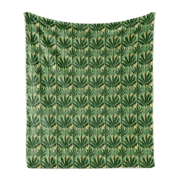 Banana Leaf Soft Flannel Fleece Throw Blanket, Overlapping Windmill Palm Trees and Leaves Pattern, Cozy Plush for Indoor and Outdoor Use, 60" x 80", Pale Yellow Jade Green, by Ambesonne