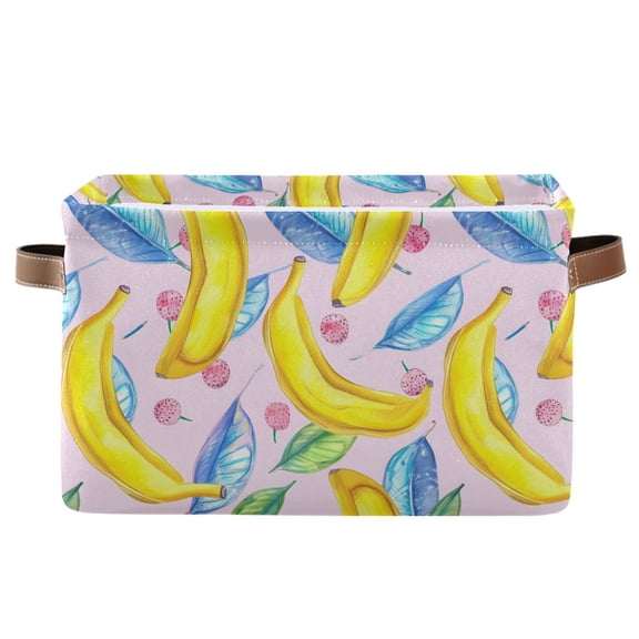 Banana Leaf Storage Bins with Handle Fabric Organizer Basket Foldable Box 1 Pack 14.2x10.2x8.3