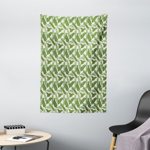 Banana Leaf Tapestry, Mature Leaves of Plantain Trees with Fair Colored Midribs, Wall Hanging for Bedroom Living Room Dorm Decor, 40W X 60L Inches, Olive Green Pale Green White, by Ambesonne