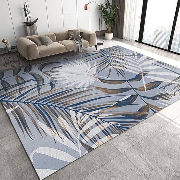 Banana Leaf Tropical Rainforest Area Rugs, Gray White Green Hand Drawn Plant Leaves Bedroom Rug, Distressed Carpet Non-Shedding Plush Soft Apply To Entrance Door Living Room 4x6ft