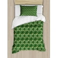 thumbnail image 1 of Banana Leaf Twin Size Duvet Cover Set, Overlapping Windmill Palm Trees and Leaves Pattern, Decorative 2 Piece Bedding Set with 1 Pillow Sham, Emerald Jade Green and Pale Yellow, by Ambesonne, 1 of 3