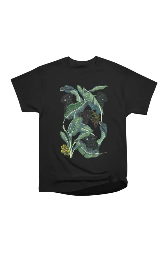Banana Leaf and Black Pug T-Shirt Tee Gift For Him Merch For Her Apparel For Friend