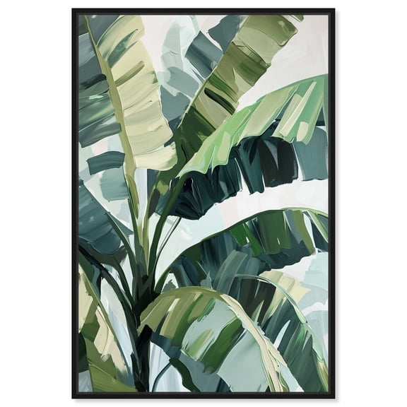 Banana Leaves Beach Coastal Inspired Canvas Wall Art by Art Remedy, Black Floater Frame, 36"x54"