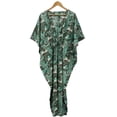 thumbnail image 1 of Banana Leaves Print Cotton Kaftan Dress Long Top Caftan, Dress Beach Wear Cover up, Printed Sleepwear Maxi Dress Boho Kimono Robe, 1 of 6