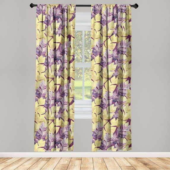 Banana Leaves Window Curtains, Dreamy Watercolor Design Leafy Pattern Tropical Feelings Artwork, Lightweight Decor 2-Panel Set with Rod Pocket, Pair of - 28"x63", Avocado Green and Mauve, by Ambesonne