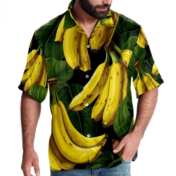 Banana Men's Casual Hawaiian Shirt Printed Button Down Short Sleeve Summer Beach Shirts Unisex