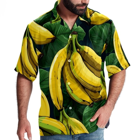 Banana Men's Hawaiian Print Casual Button Down Short Sleeve Summer Beach Shirt - Unisex