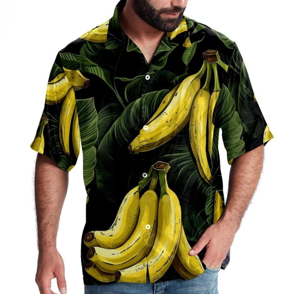 Banana Men's Short Sleeve Beach Shirts Poplin Spread Collar Tops Casual Printed Button Down Summer Unisex